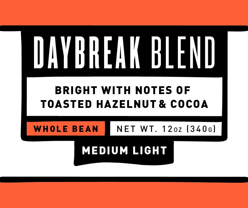 Daybreak blend 12oz bag label