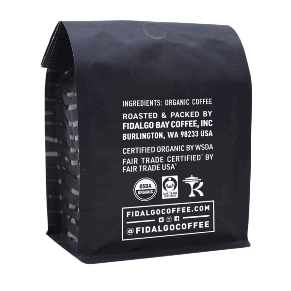 Fidalgo fair trade organic coffee bag back