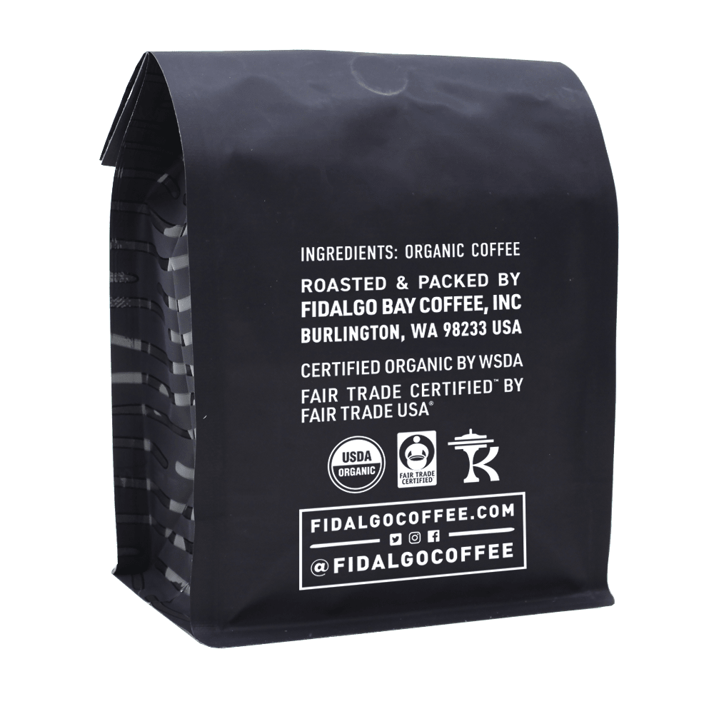 Fidalgo fair trade organic coffee bag back