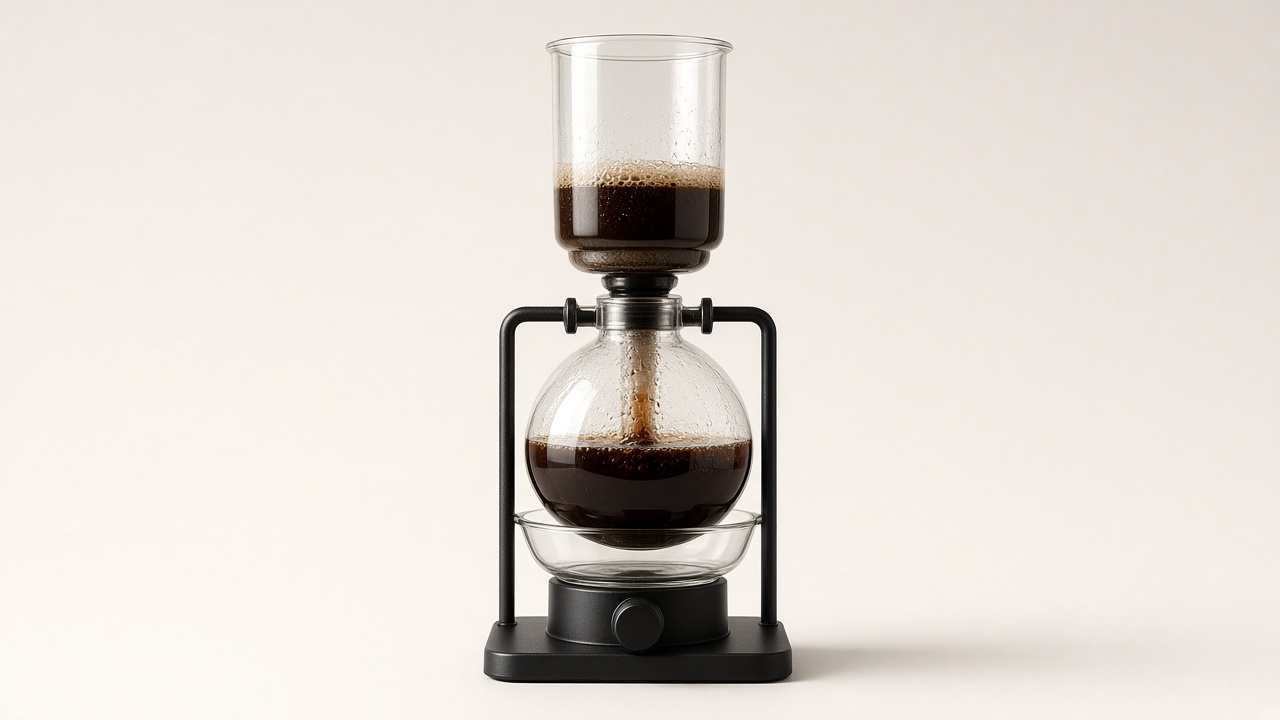 Brewed coffee drawing back down into the lower chamber of a vacuum pot