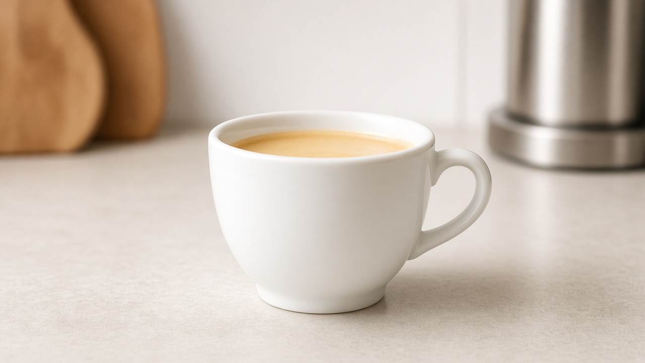 Blonde white coffee espresso shot pulled into a cup
